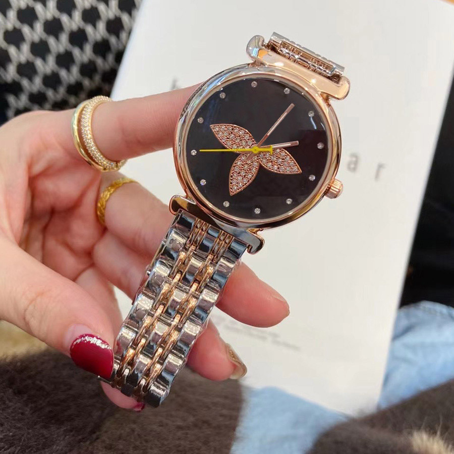 

Brand Watches women girl Flower style metal steel band Quartz wrist Watch L42, Slivery;brown