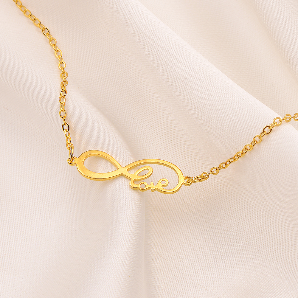Infinity Symbol Love Pendant Necklace figure 14k Fine Gold Antique Yellow Filled Women Ladies Girls Charms MOM Gift Box-image-735177892