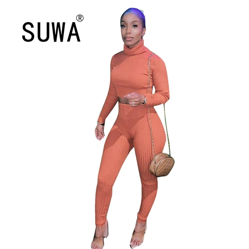 

Arrival Fall Winter Knitted Two Piece Set Women Outfits Long Sleeve Sweat Retro Top Skinny Pants Trousers Streetwear 210525, Coral red