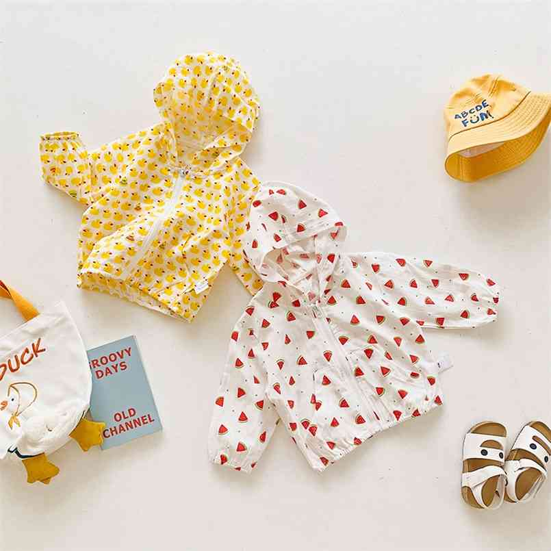

Baby Cartoon Print Sunscreen Thin Coat for Summer little girls clothing 210702, Yellow