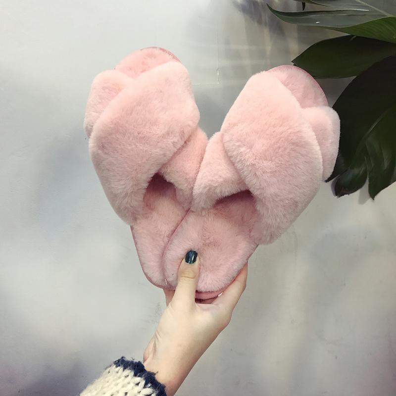 

Autumn Plush Fashion Home Indoor Net Red Cotton Slippers Women's Outer Wear Flat Non-slip, Ivory