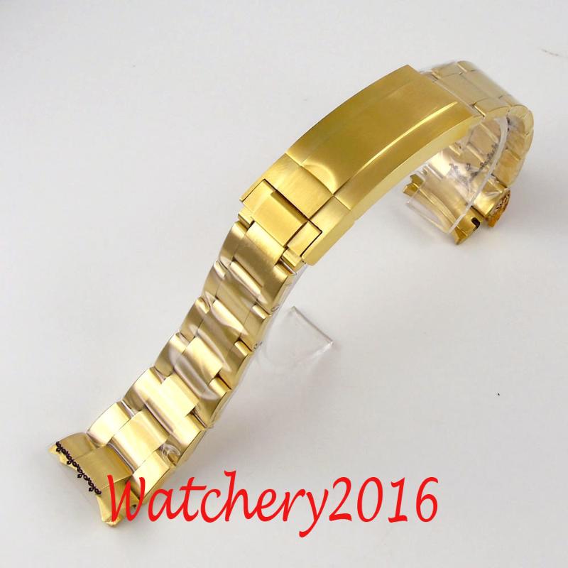 

Watch Bands Full Rose Gold/yellow Gold Coated Replaced Bracelet Band Deployment Clasp 20MM Width Lug For 40MM Men