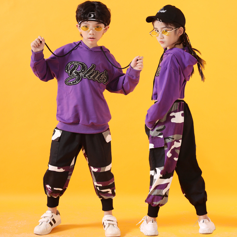

Streetwear Children Clothing Hip Hop Sets Girls Hooded Sweatshirt Boys Sweatpants Dancers Costume Cotton Tops Camouflage Pants, Girls sweatshirt
