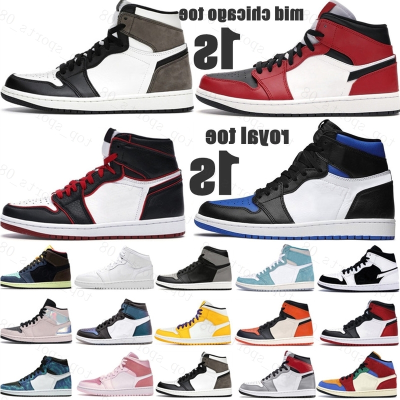 

Shoes Jumpman 1 1s OG High Pine Green Black Court Purple Royal Bred Toe NC Obsidian UNC game Basketball Sneakers trainers, Box
