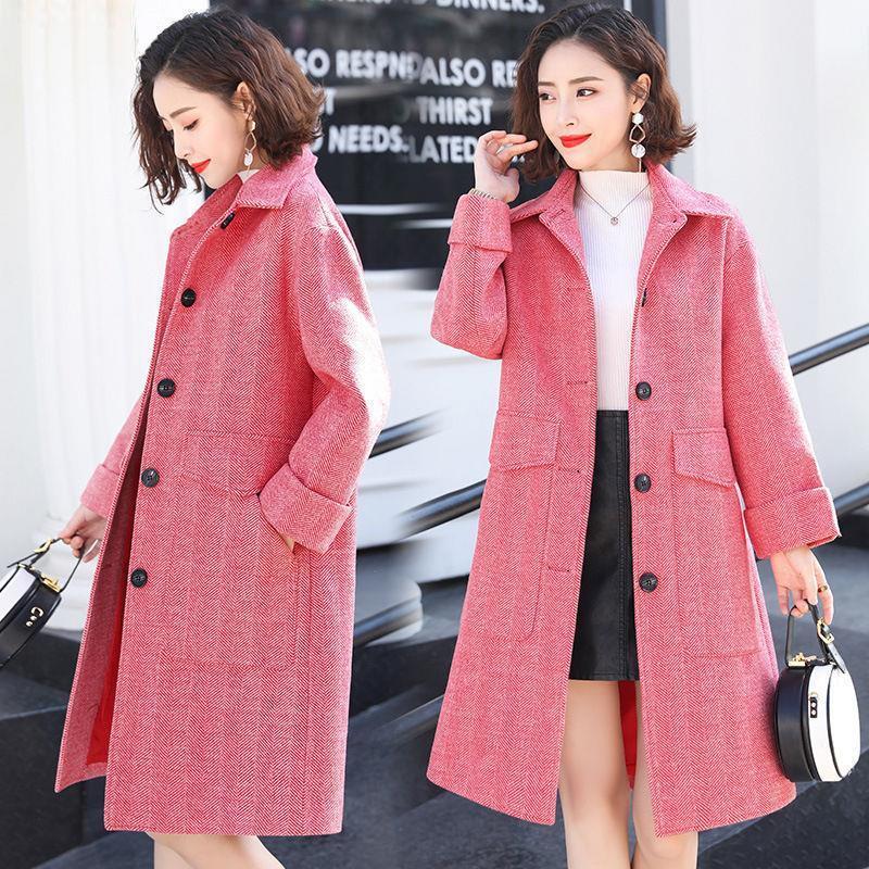 

women's wool & blends anti-season off/herringbone female wool coat fall and korean winter loose big medium size long woolen ievb, Black