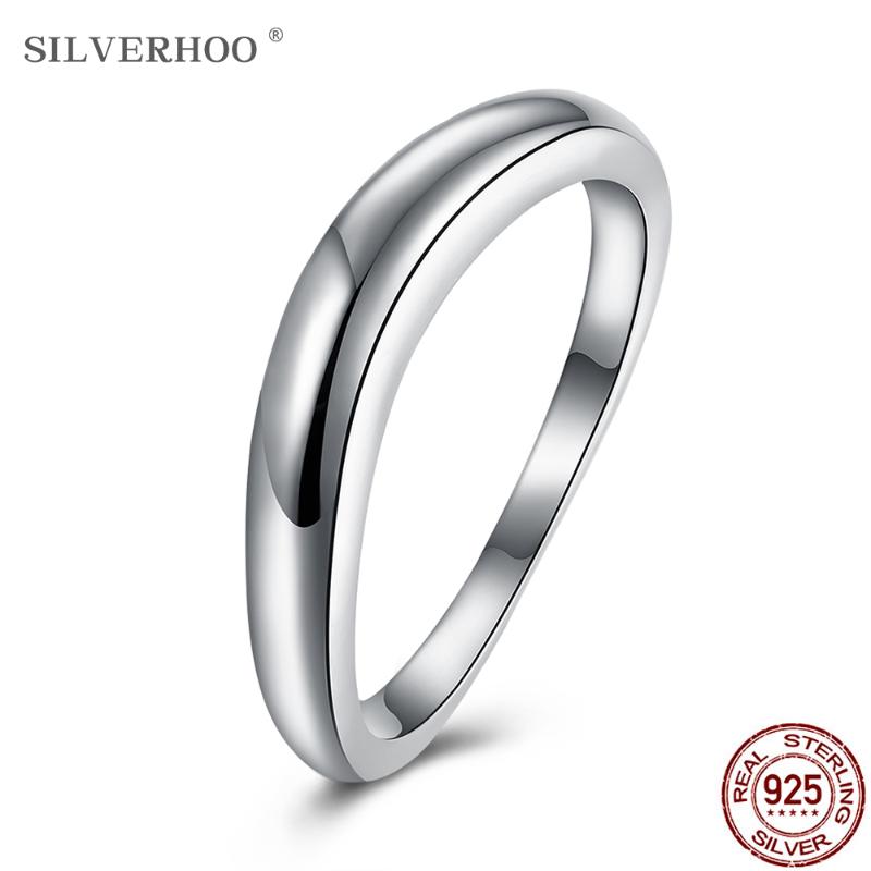 

Cluster Rings SILVERHOO 925 Sterling Silver Smooth Simple Style Ring For Women Wedding Engagement Gift To Lover On Sale Fine Jewelry, Golden;silver