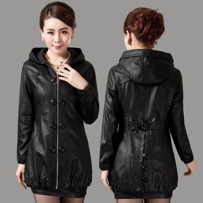 

Women's Leather & Faux 5XL 2021 Fashion Middle-aged Coats Spring Autumn Clothing Long Section Slim Large Size PU Jacket A1267, Black
