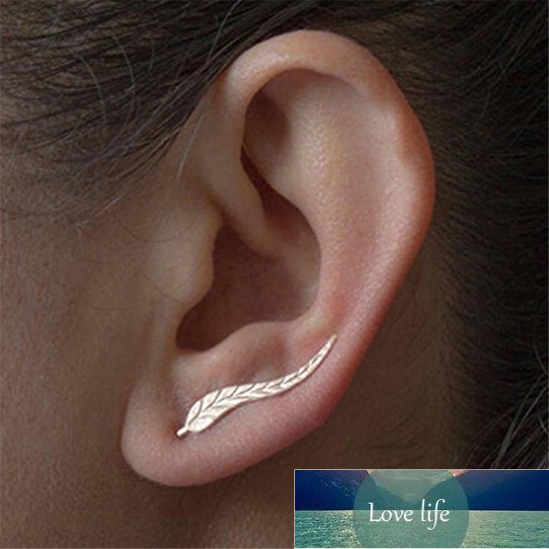 

Fashion Personality Metal Leaf Simple Ear Sweep Wrap Silver Gold Color Ear Climber Leafs Ear Clip Cuffs Earrings