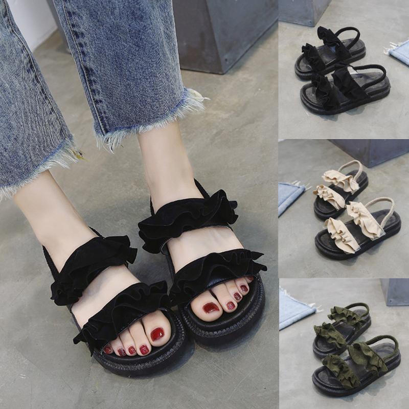 

Womens Flats Ankle Strap Ladies Wedge Sandals Elastic Band Flatform Sliders Shoe Flat Sandalen 2021 #G20, Black