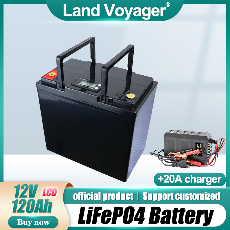 

Land Voyager 12.8V 100AH 120AH lifepo4 battery pack with 100A BMS 4S1P 12V batteries suitable for cart UPS household appliances inverter generator and 14.6V20A