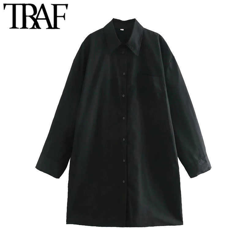 

TRAF Women Fashion With Pockets Oversized Blouses Vintage Long Sleeve Button-up Female Shirts Blusas Chic Tops 210721, As picture