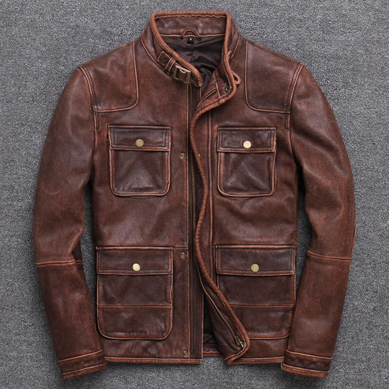 

Men' Leather & Faux 2021 Hunting Genuine Clothing Male Self-cultivation Short Fund Do Used Head Layer Pure Cowhide Stand Lead, Make old brown brown