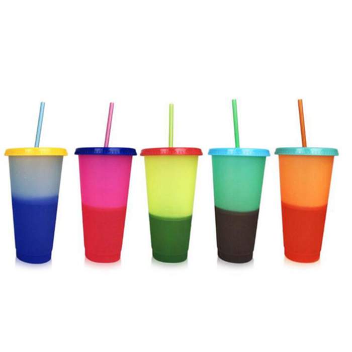 

changing Magic Cup Creative 24oz Temperature Color Thermoses Reusable Coffee Mug Plastic Drinking Tumblers with Lid and Straw 700ml mugs WY1294