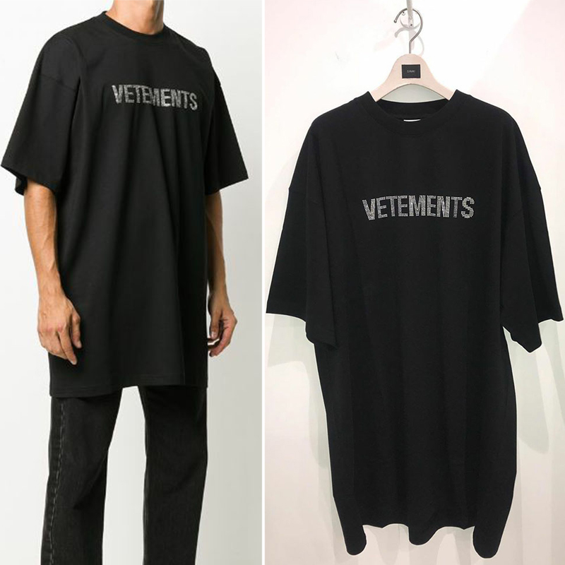 

Hip Hop High Quality Vetements Rhinestones T-shirts Men Women 1:1 Flash drilling VTM Top Tees Embroidery VETEMENTS T shirt C0325, White;black