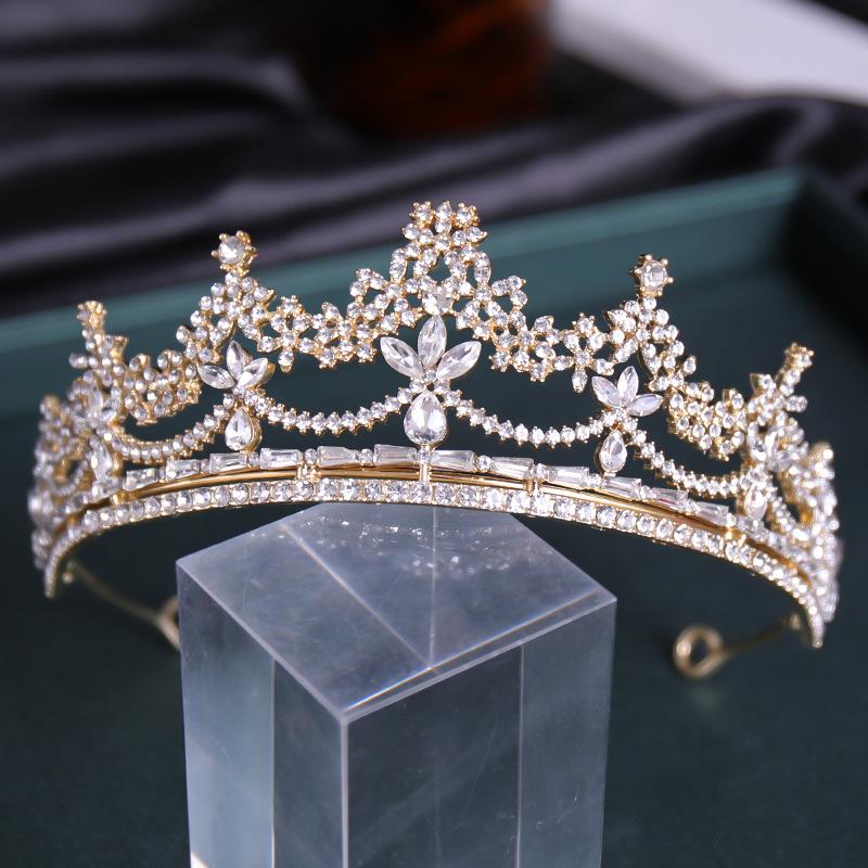 

Hair Clips & Barrettes Wedding Birthday Crown Bridal Gold Vintage Headwear Headdress Rhinestones Crystal Luxury Accessories For Female Ornam, Golden;silver