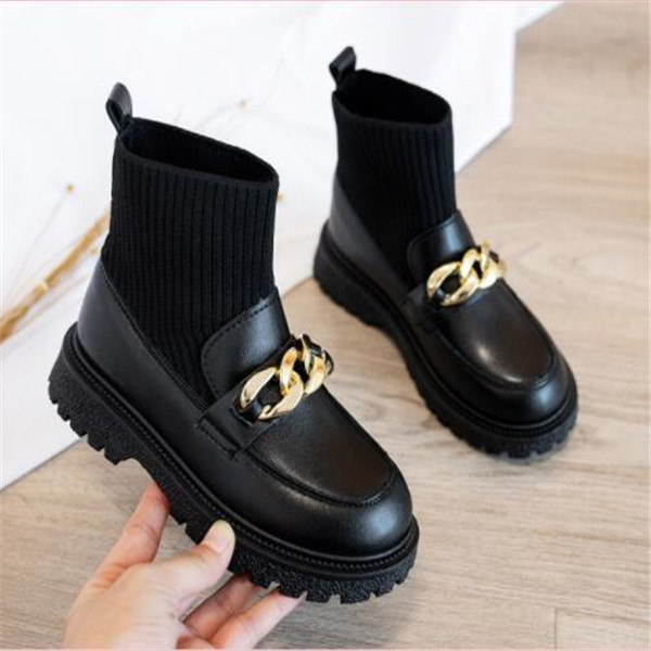 

Autumn winter kids socks boots fashion childrens martin boots boys girl high leather shoes size 27-35, As shown