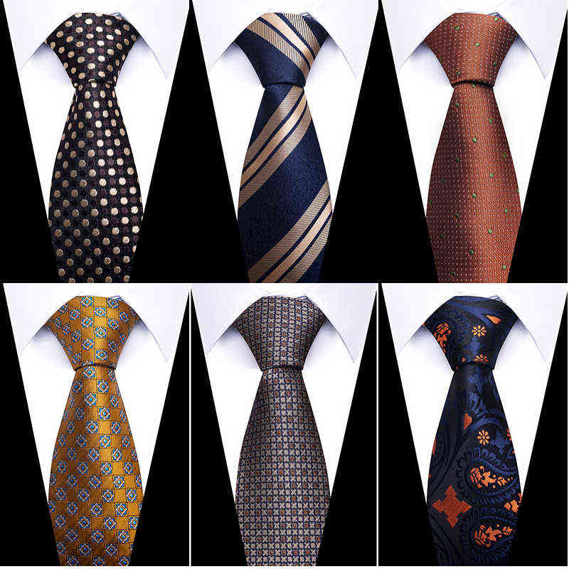 

2022 New Style Dropshipping Many Color Group Tie Silk Necktie Gold Wedding Accessories Man Striped Brown Fit Party Gift G220312