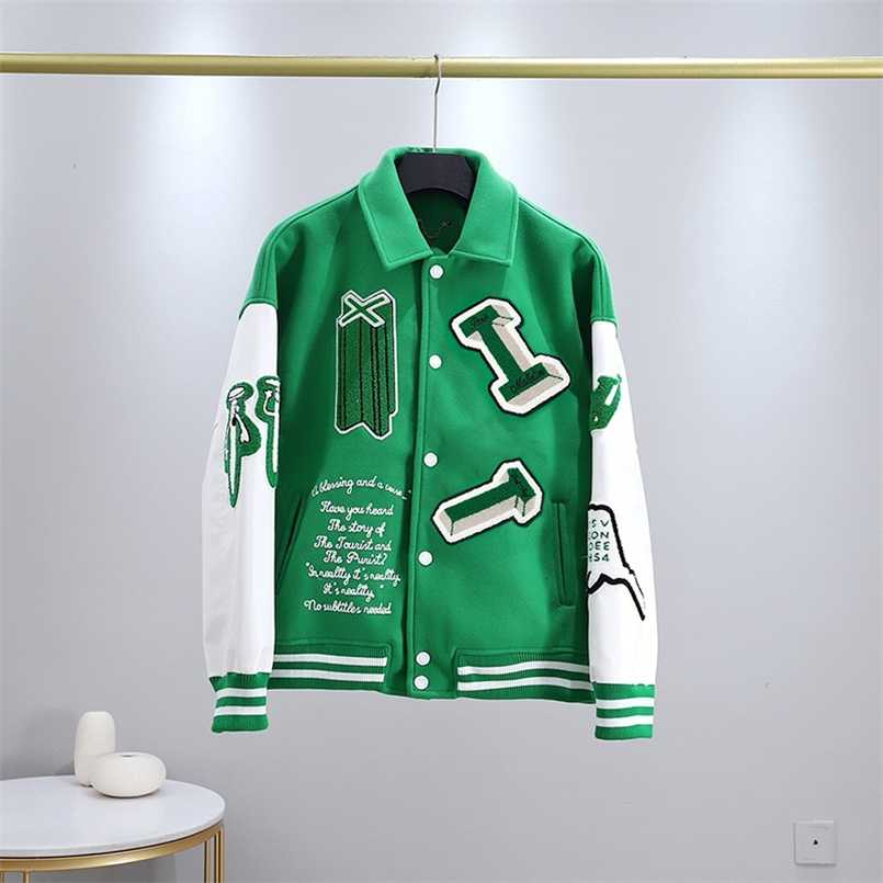 

Baseball Jackets Coats American Harajuku Varsity Women Streetwear Embroidered Letter Bomber Hip Hop Unisex 211008, Army green