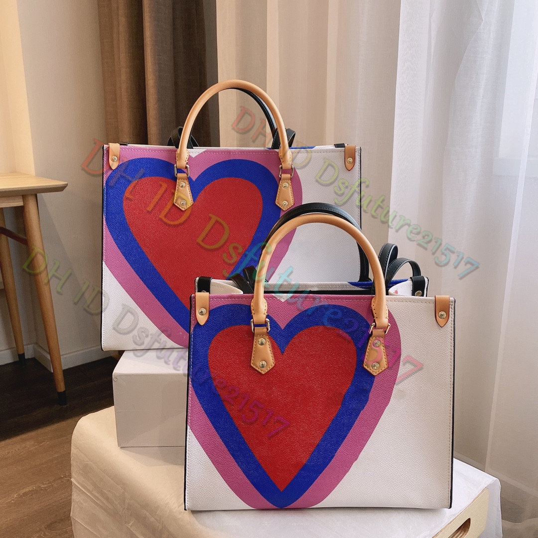 

2021ins Fashion Larger Love Heart printing Shopping Bags Vintage women Totes Handbags Clutch Purse multifunction handbag Luxurys Designers b