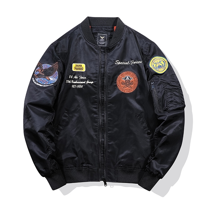 

Men's flight embroidered men's loose jacket Baseball Jacket, Black