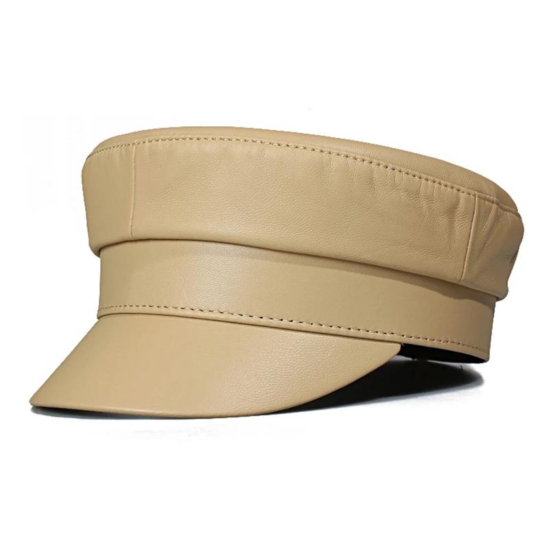 

Wide Brim Hats 2021 Genuine Leather Women Men Flat Caps Sheepskin Army Military Hat Autumn Middle-aged Simple Fashion Snapback Cap, Khaki