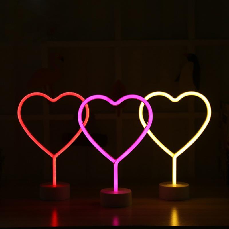 

Night Lights Heart Design Neon Sign Light LED Art Ornament Table Lamp Decor Room Store Party Xmas Wall Show Love ( USB + Battery Powered )