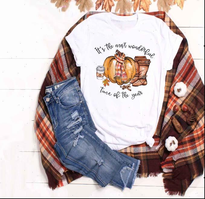 

its women t shirts the most wonderful time of year" fall pumpkin tee female festival trendy shirt clothing, White