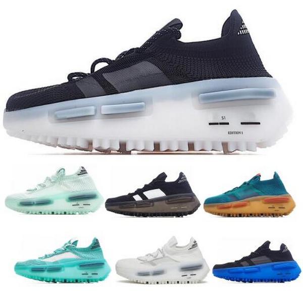 

S1 Edition 1 Mens Women Designer Running Shoes Cloud White Mint Green Friends and Family Sock Knit Mesh Waffle Run Chaussures Tenis Trainers Sneakers, Black