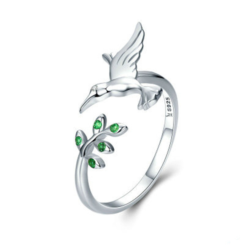 

Open female 925 sterling silver ring, design greetings from hummingbirds, the surface is smoother and more translucent, comfortable to wear, Golden;silver