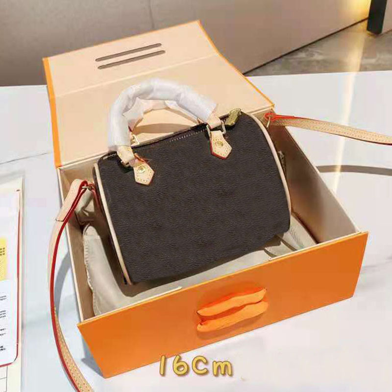 

Flower mini Boston handbag with original box lady luxury fashion classic portable pillow oblique 16cm color changing female shoulder bag, 16cm brown