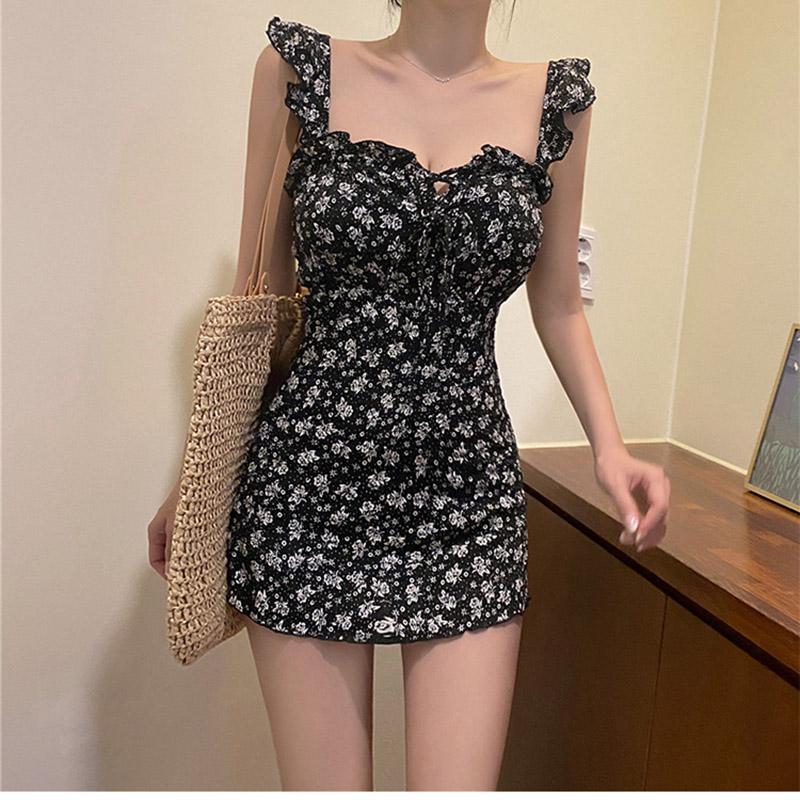 

Swimsuit Women Beach Skirt Ins One-piece Belly Slimming Small Breasts Gathered Backless Spring Swimming Suit Women's Swimwear