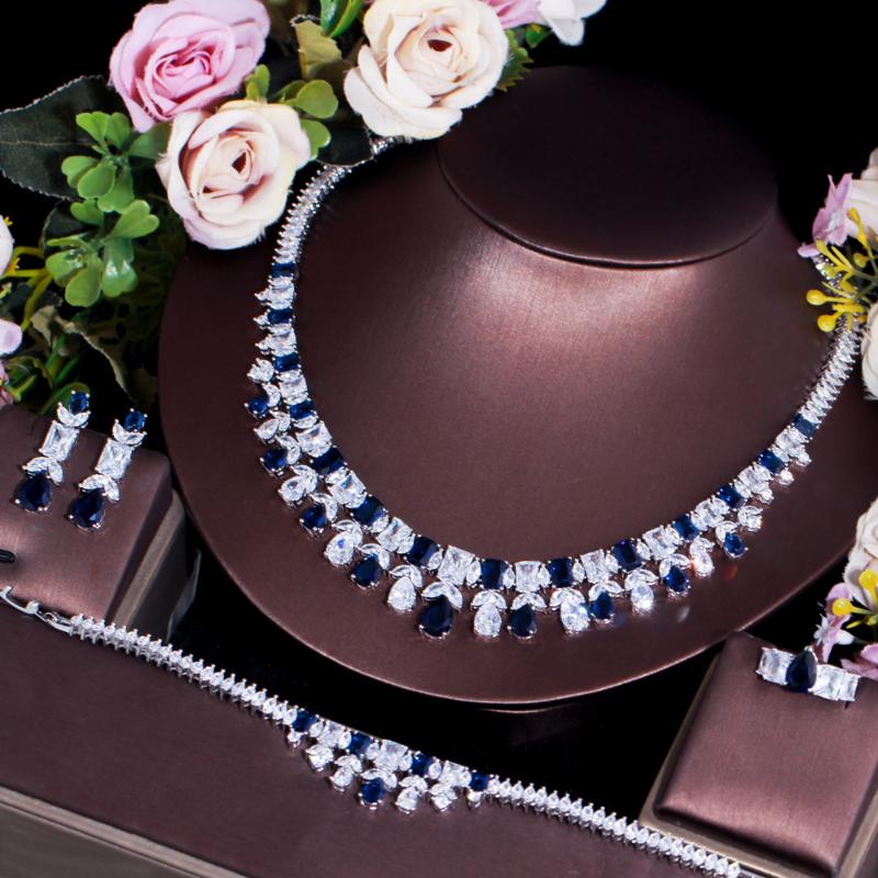 

Earrings & Necklace CWWZircons 4 Pcs Royal Blue Water Drop Cubic Zirconia Full Jewelry Sets For Wedding Bridal Dress Jewellery Accessories T, As pic