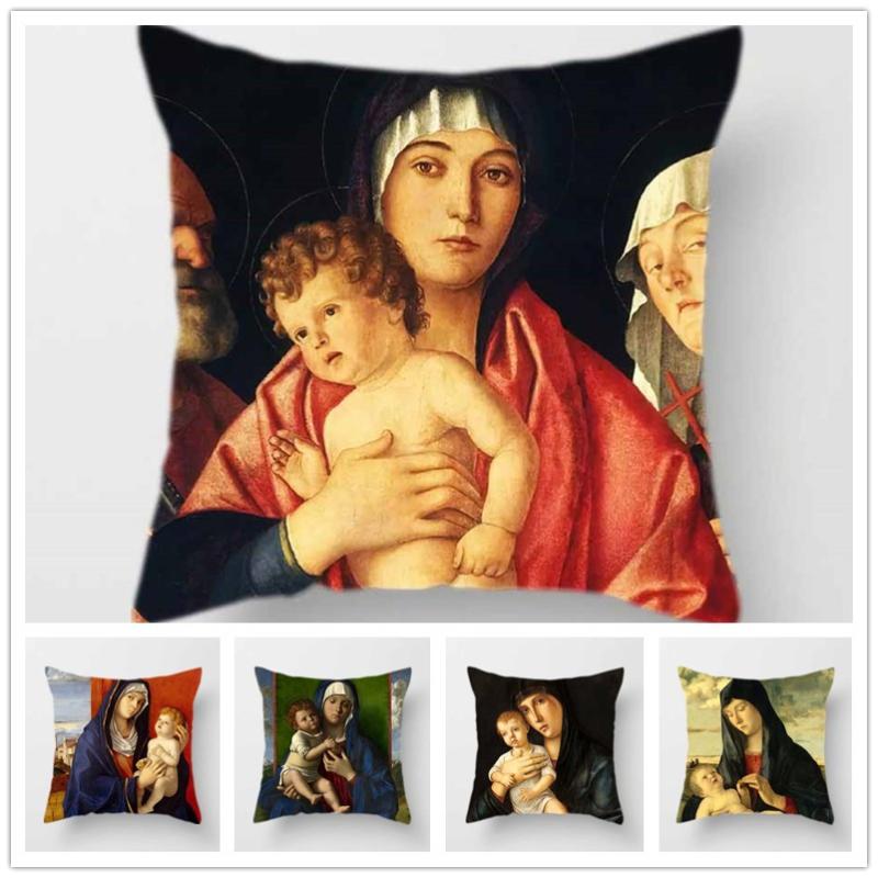 

Religion Series Polyester Cushion Cover The Madonna Religious Pillowcase Decorative For Sofa Couch Home Retro Decor 45x45cm Cushion/Decorati