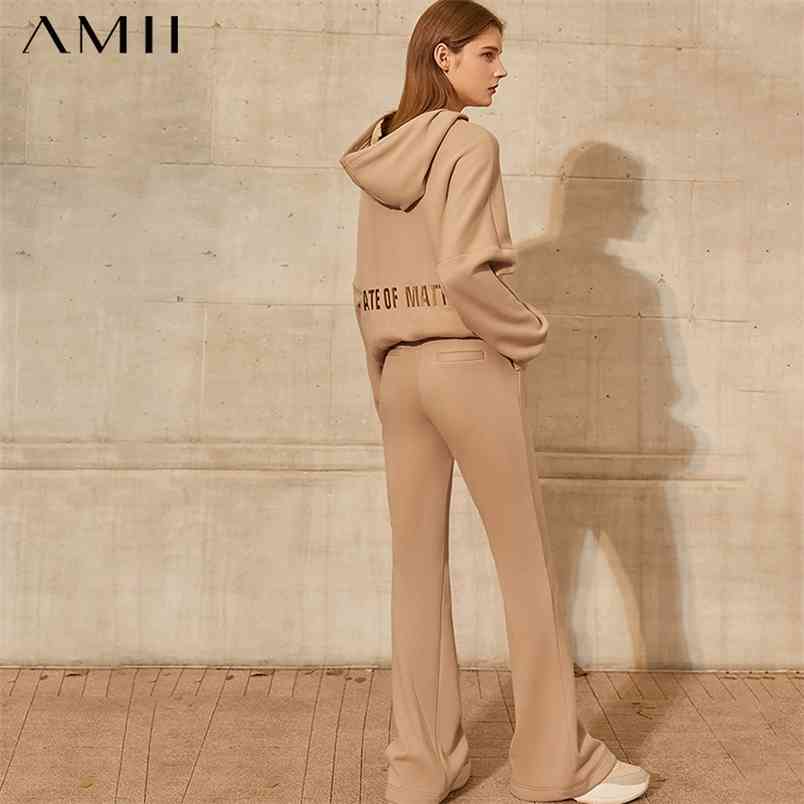 

Minimalism Winter Suits For Women Fashion Hooded Letter Embroidery Loose Hoodies High Waist Solid Long Female Pant 12041021 210527, Hkaki pants