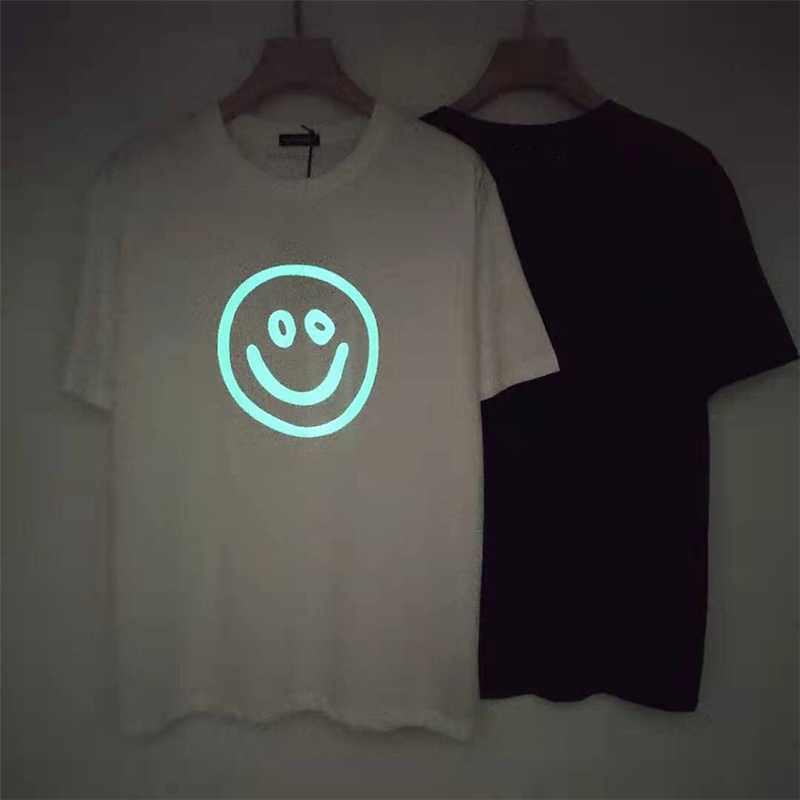 

USA Europe spring summer noctilucent T Shirt casual Happy go lucky Men Women Cotton Tee Tshirt, White;black