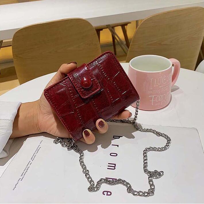 

Wholesale factory ladies leathers shoulder bags will carry makeup mirror mini lipstick chain bag sweet stone leather wallet street personality coin purse, Red(boutique box)