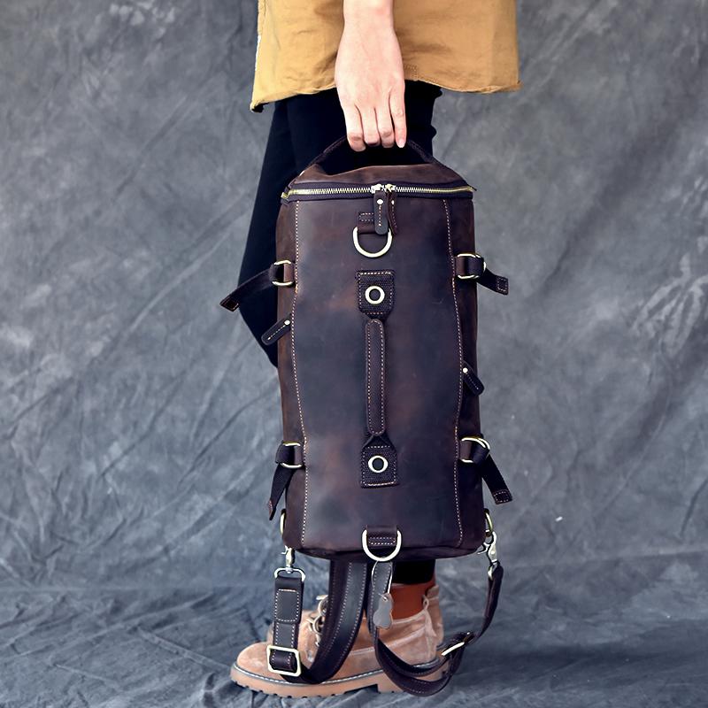

Backpack Large Capacity Man Travel Bag Mountaineering Men Bags Hand-Crazy Oli Genuine Leather Bucket Shoulder, Restore brown