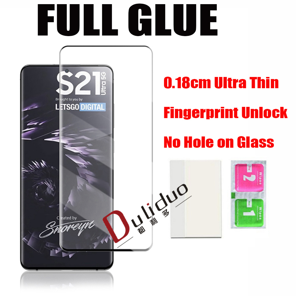 

0.18mm 3D Curved Full Glue Tempered Glass Screen Protector For Samsung Galaxy S21 Ultra S20 S10 Note20 Plus S9 S8 Note9 Note8 Fingerprint Unlock No hole Film