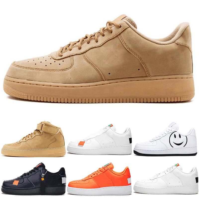 

Original classic running shoes White Black Low High Wheat Color Have a day Just Orange Utility Volt trainers outdoors Sports Athletic Gym Breathable Light Flat, White low