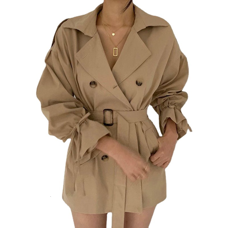 

Women' Trench Coats British retro-fashion black khakis women' trench double down breast long sleeve sleeved short jacket elegant with waistcoat 8Q2G, 1# shoe box