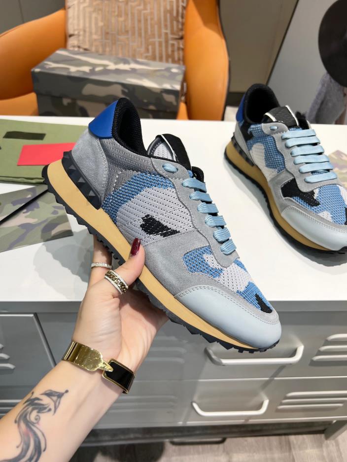 

Designer Camouflage Sneaker Womens Mens Rivet Shoes Studded Flats Mesh Camo Suede Leather Casual Trainers Rockrunner Shoes with box size 35-46, Colour 20