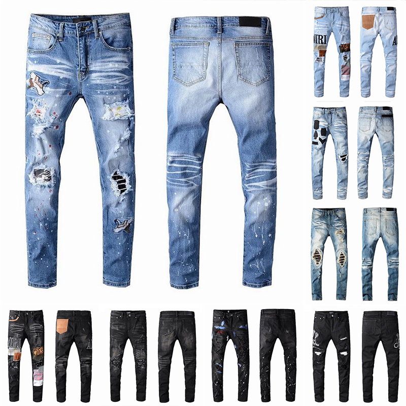 

2021 Mens Designer Jeans Distressed Ripped Biker Slim Fit Motorcycle Biker Denim For Men s Fashion Mans Black Pants 20ss pour hommes, Blue