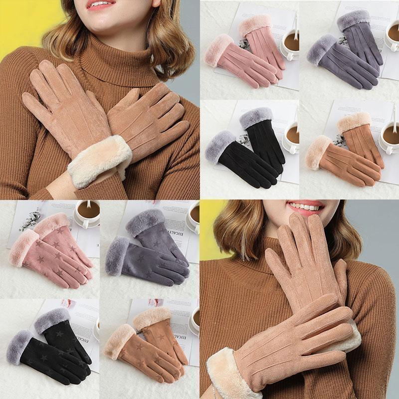 

Touch Screen Plus Faux Fur Full Finger Velvet Hand Warmer Driving Gloves Outdoor Sport Mittens Suede Leather Women Gloves1
