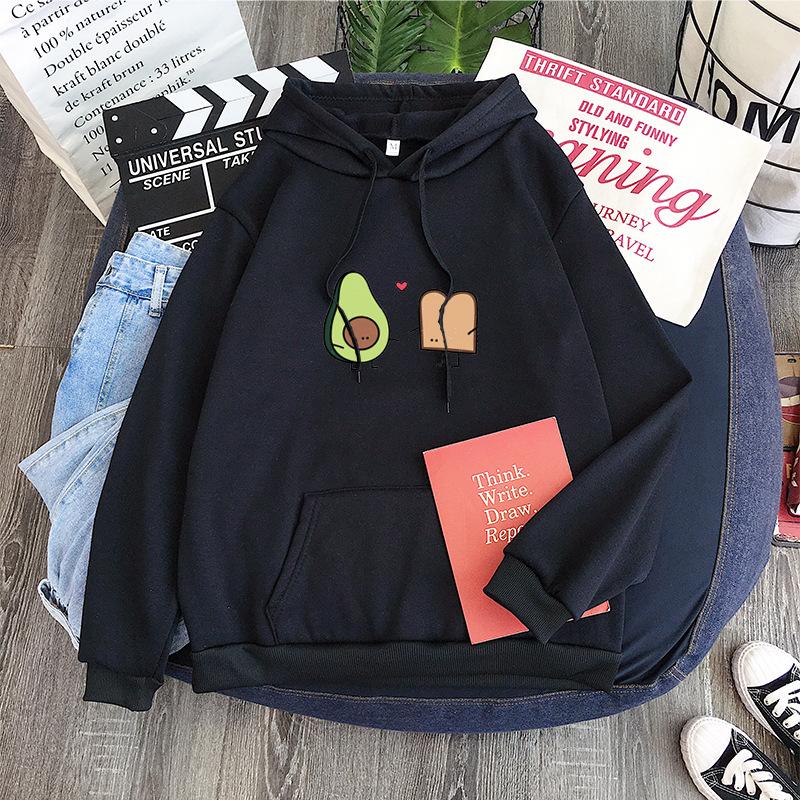 

Women's Hoodies & Sweatshirts 2021 Winter Harajuku Couple Sweatshirt Cute Cartoon Avocado Print Women Korean Fashion Streetwear Female Pullo, Black