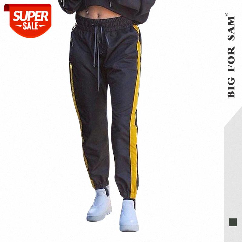 

Twill stripe trousers with slit chain men's elastic sports pants casual clothing #qb5y, Black