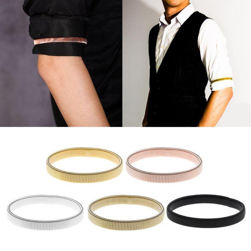 

Tennis Arm Warmer Shirt Sleeve Holder Metal Anti-Slip Elastic Bracelets Stretch Armband, Golden;silver