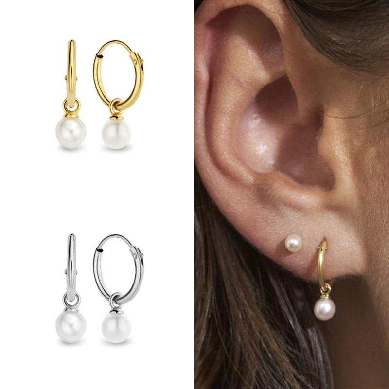 

Dangle & Chandelier Aide 925 Sterling Silver Gold Circle Imitation Pearl Bead Pendant Drop Earrings Women Hoop Piercing Earring Party