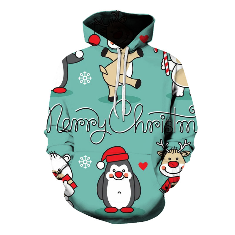 

Men's Christmas cute little penguin pattern 3D printing long-sleeved hoodie clothes, White;black