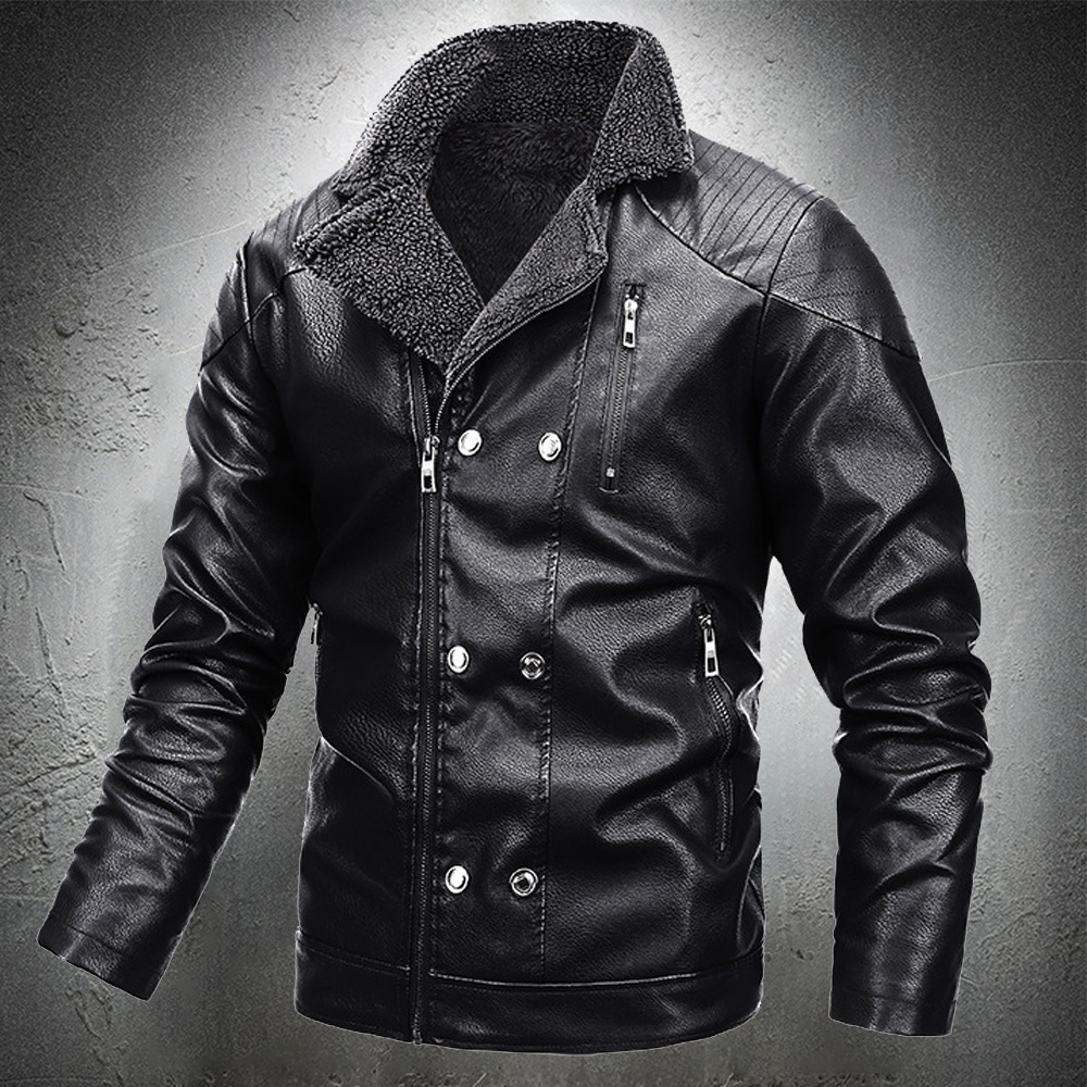 

Men Autumn Winter Leather Jacket Turn Down Collar Vintage Motorcycle Black Leather Jacket Thicken Warm Coat Biker Coat Men, Red