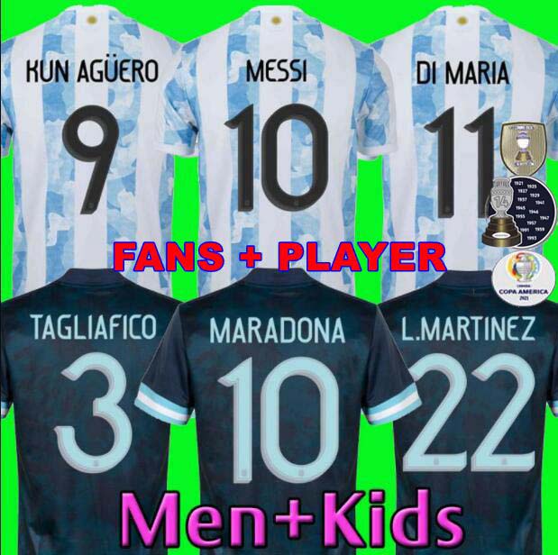 

FANS player version Argentina MARADONA Soccer Jerseys 2021 22 Home Away DI MARIA LO CELSO MARTINEZ CORREA Football jersey shirt men kids sets uniforms, Away player version adult patch